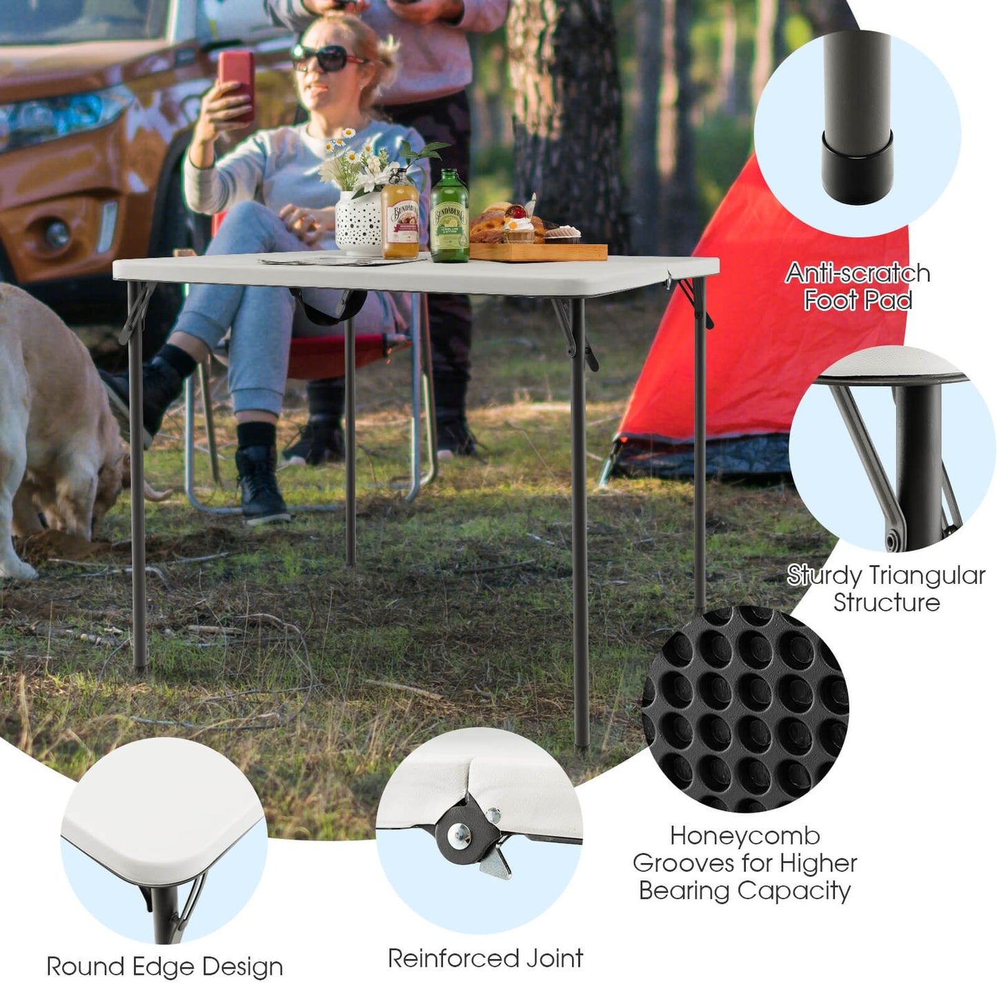 Folding Camping Table with All-Weather HDPE Tabletop and Rustproof Steel Frame, White Camping Furniture at Gallery Canada