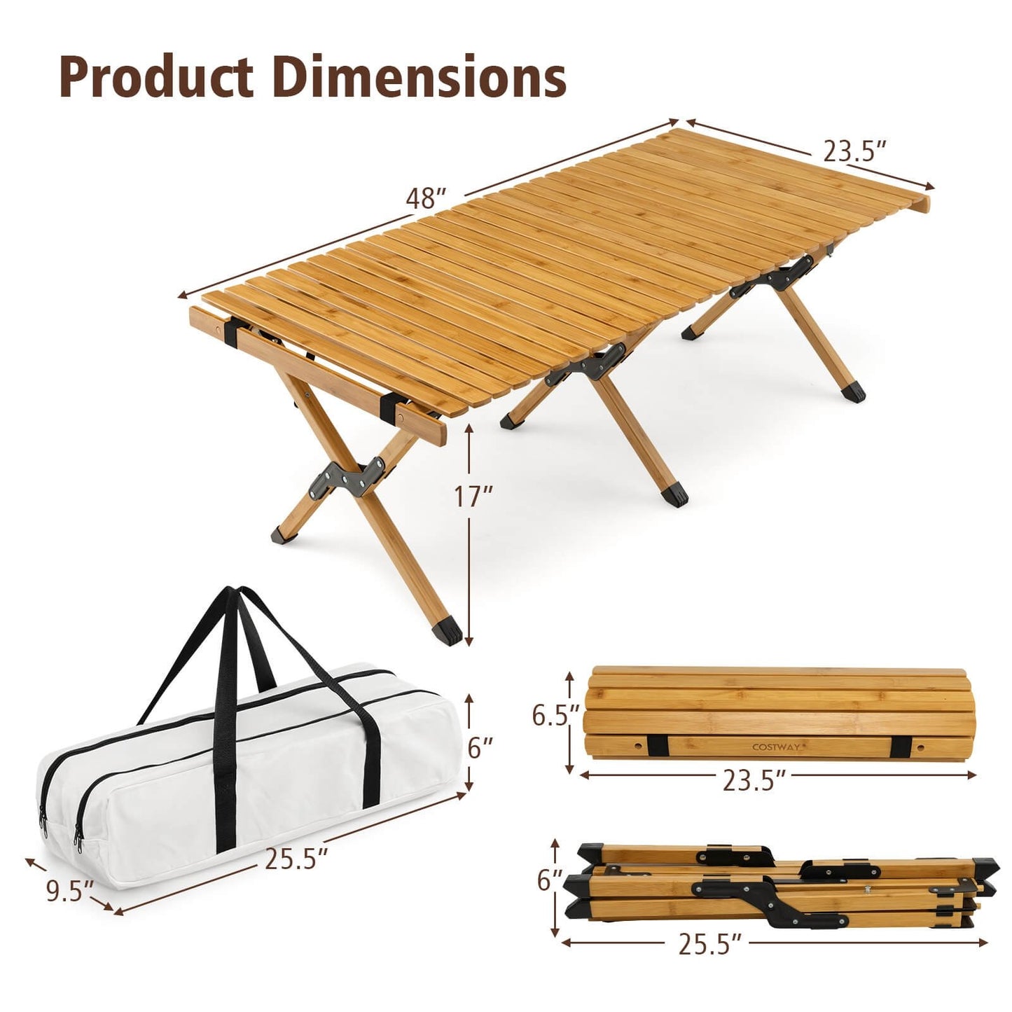 Portable Picnic Table with Carry Bag for Camping and BBQ, Natural