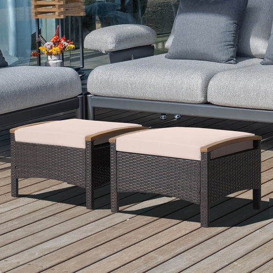 Fade Resistant Wicker Patio Ottoman Set, Brown Outdoor Seating & Patio Chairs Brown at Gallery Canada