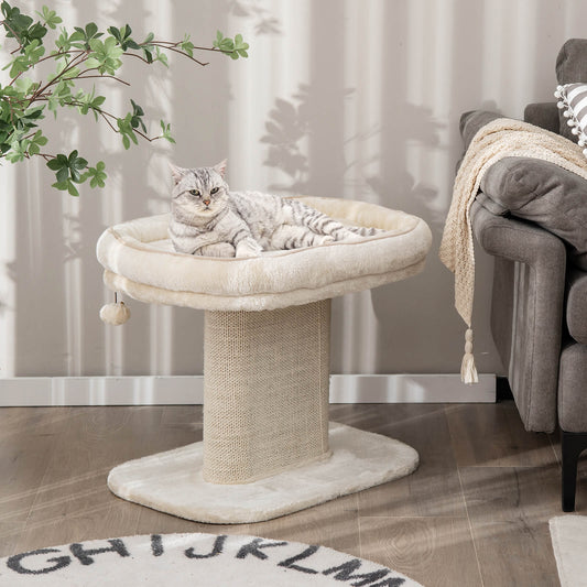 Modern Cat Tree Tower, Large Plush Perch, Sisal Scratching Plate, Beige Cat Trees Condos & Scratchers Beige at Gallery Canada