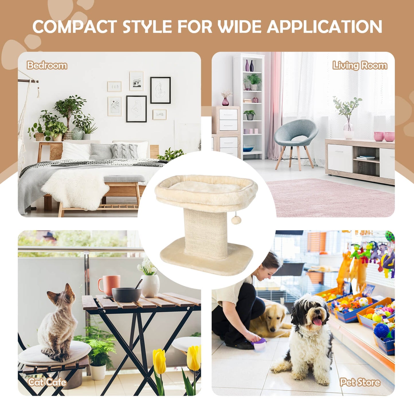 Modern Cat Tree Tower, Large Plush Perch, Sisal Scratching Plate, Beige Cat Trees Condos & Scratchers at Gallery Canada