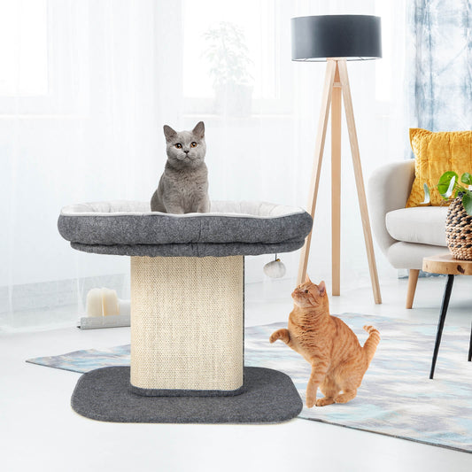 Modern Cat Tree Tower, Large Plush Perch, Sisal Scratching Plate, Gray Cat Trees Condos & Scratchers Gray at Gallery Canada