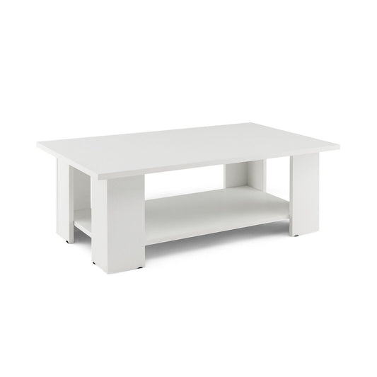 Large 36 Inch 2-tier Wooden Modern Coffee Table with Storage Shelf, White