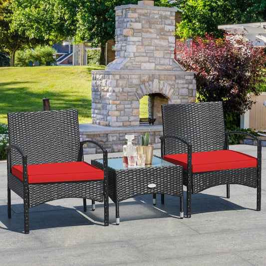 3-Piece Wicker Rattan Patio Furniture Set, Red