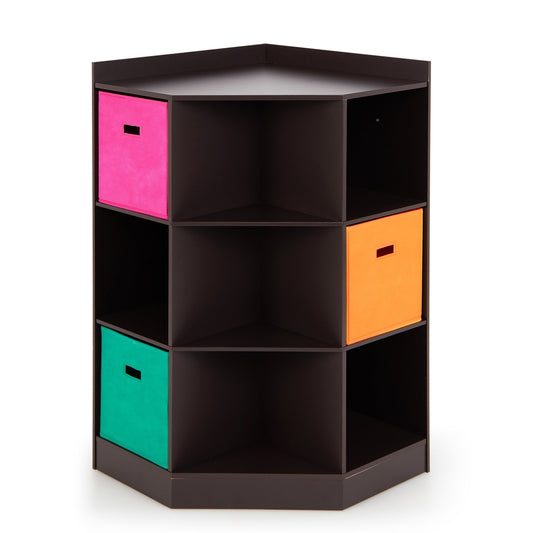 3-Tier Kids Storage Shelf Corner Cabinet with 3 Baskets, Brown at Gallery Canada