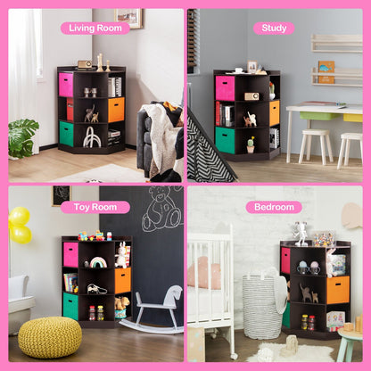 3-Tier Kids Storage Shelf Corner Cabinet with 3 Baskets, Brown