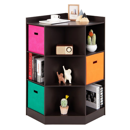 3-Tier Kids Storage Shelf Corner Cabinet with 3 Baskets, Brown