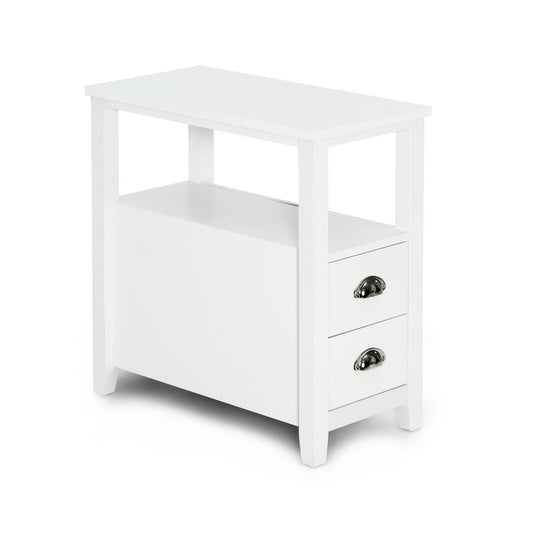 End Table Wooden with 2 Drawers and Shelf Bedside Table, White