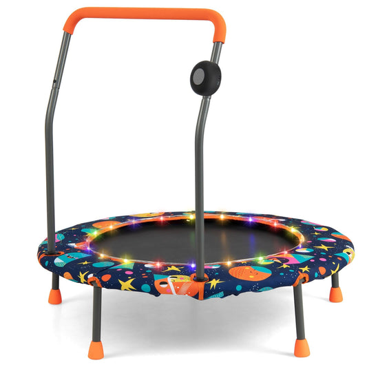 36 Inch Mini Trampoline with Colorful LED Lights and Bluetooth Speaker, Multicolor