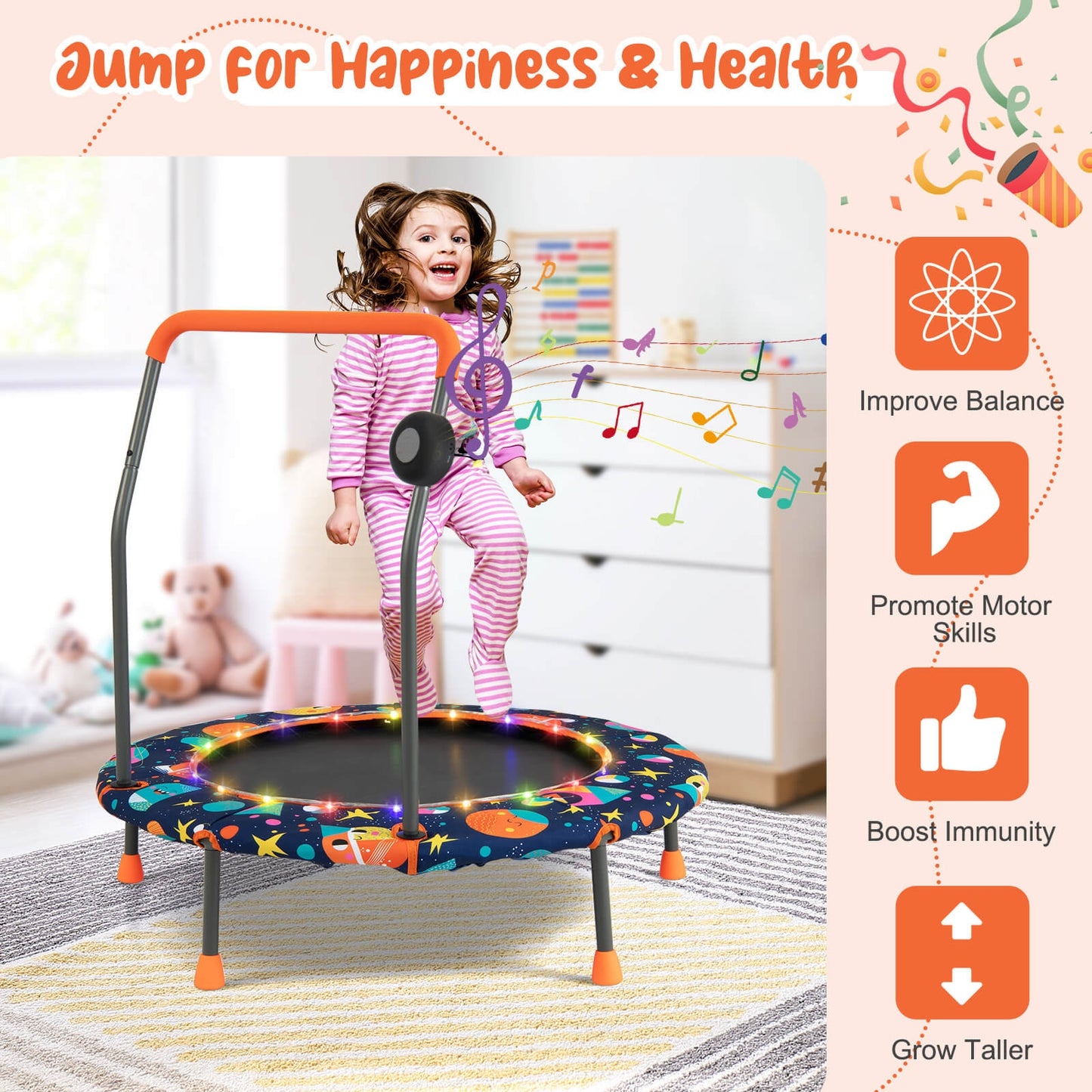 36 Inch Mini Trampoline, LED Lights, Bluetooth Speaker, Multicolor Trampolines at Gallery Canada