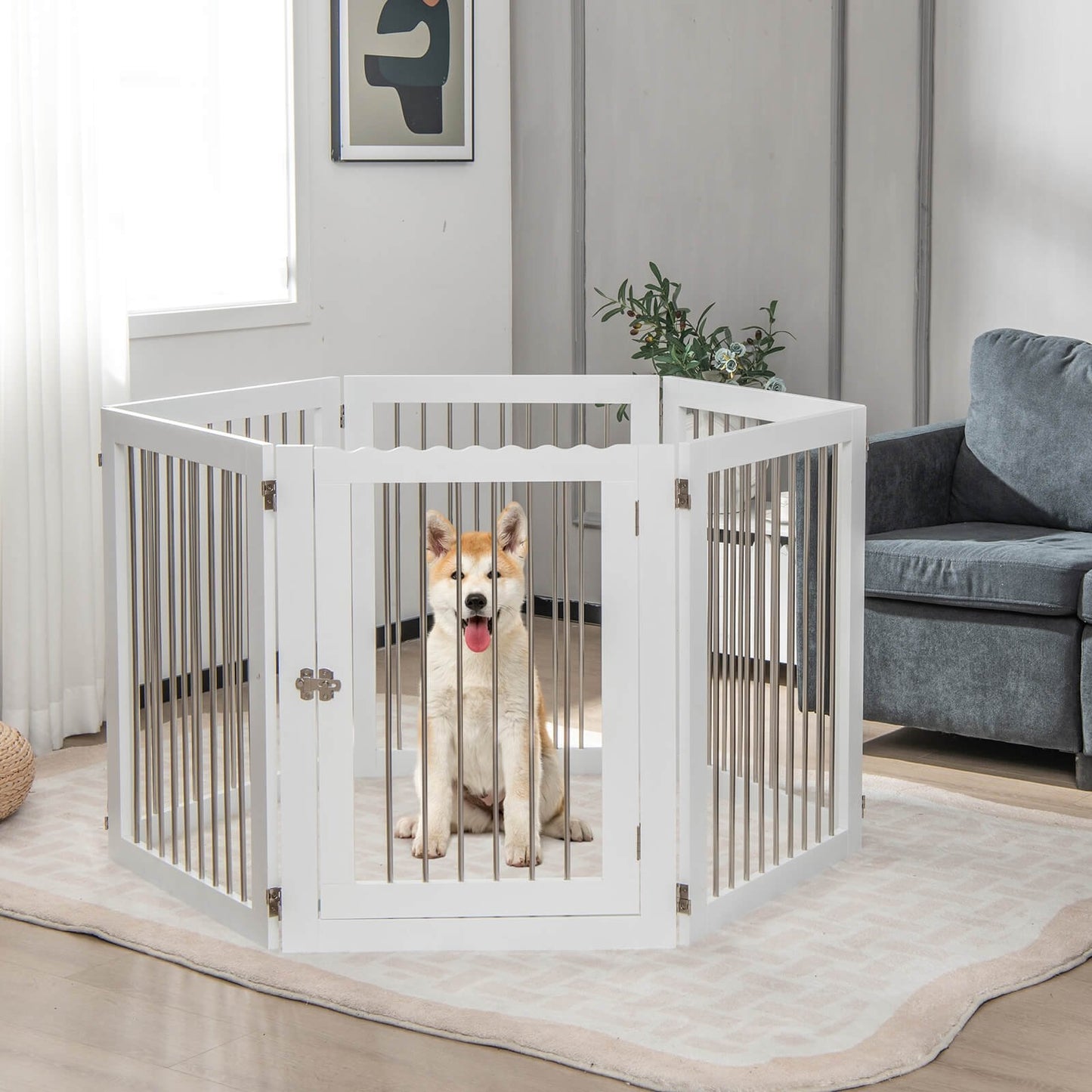 Freestanding 6-Panel Dog Gate with 4 Support Feet for Stairs, White at Gallery Canada