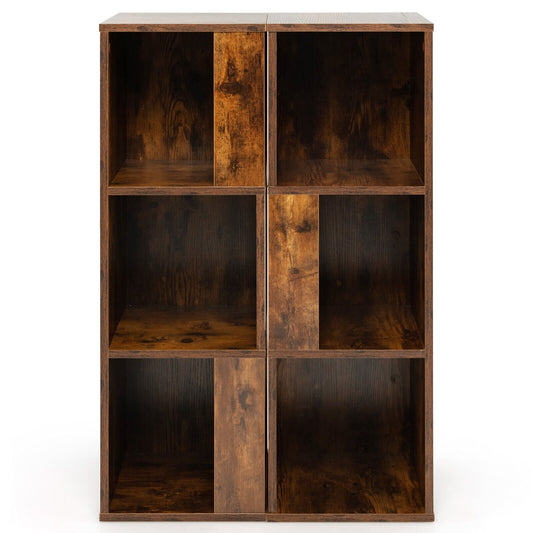3-Tier 6 Cube Freestanding Bookcase with Anti-toppling Device, Rustic Brown