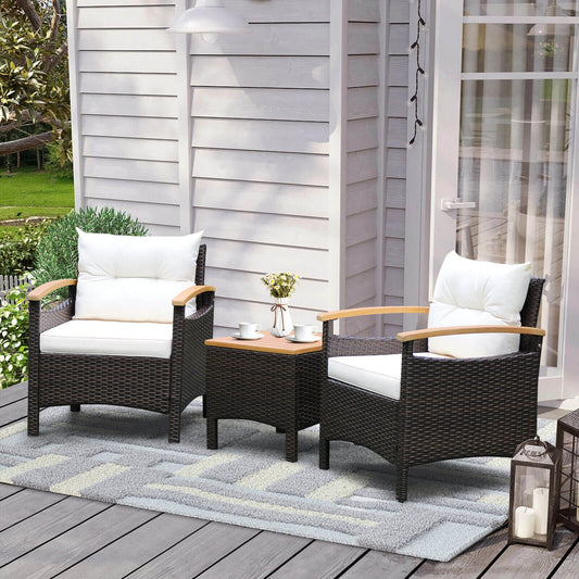 Patio Rattan Furniture Set, 3 Pieces, Removable Cushion, Off White