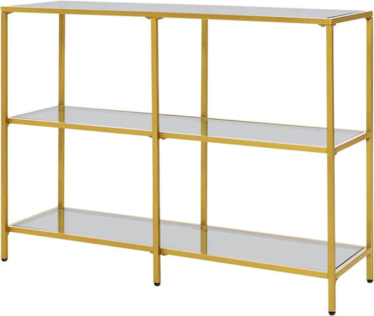 3-Tier 12D x 29W Inch Console Table with Tempered Glass Shelf-39.5 inches, Golden