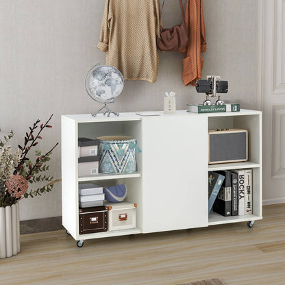 Wood Storage Cabinet with Wheels and 6 Compartments, White at Gallery Canada