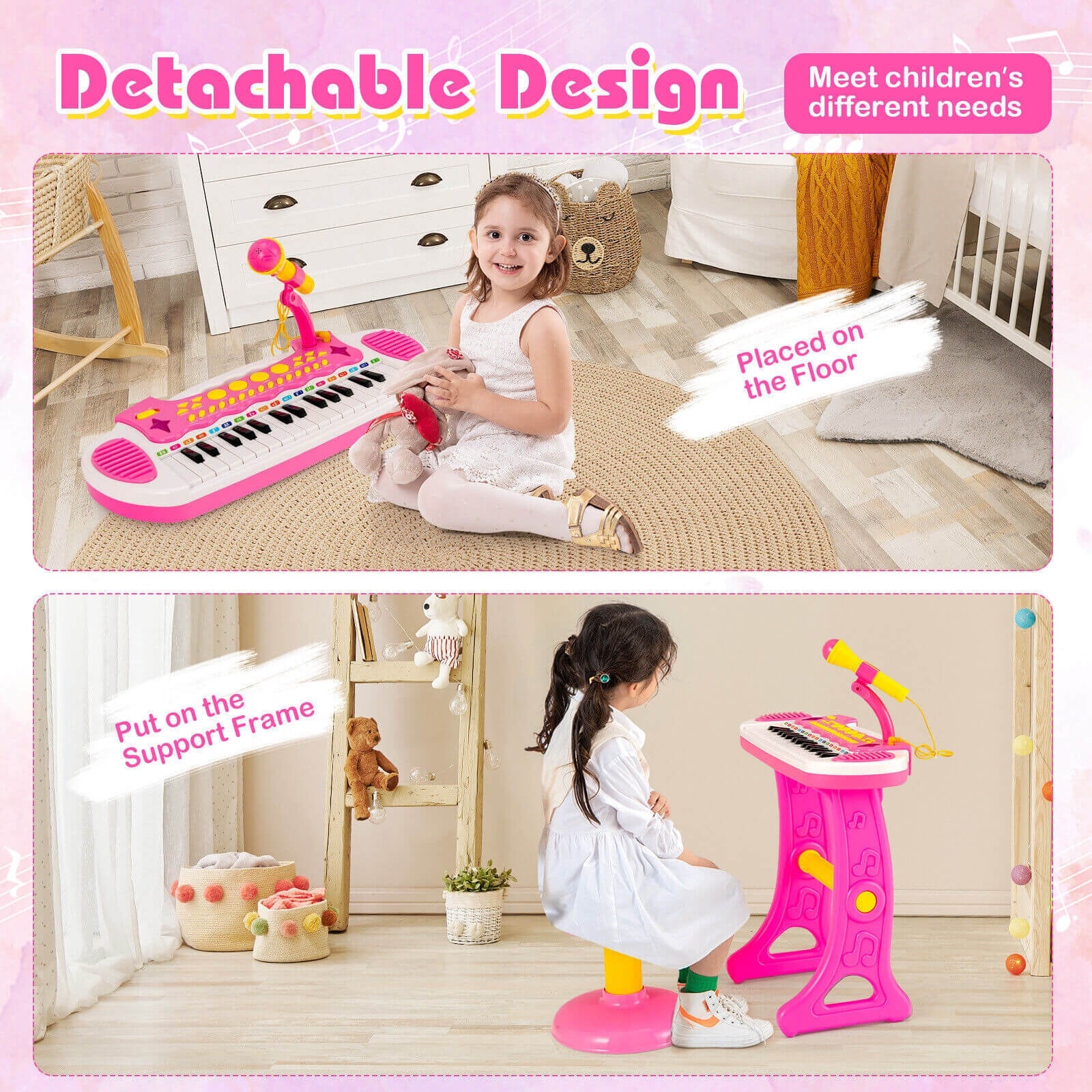 31-Key Kids Piano Keyboard Toy with Microphone and Multiple Sounds for Age 3+, Pink Musical Toys at Gallery Canada