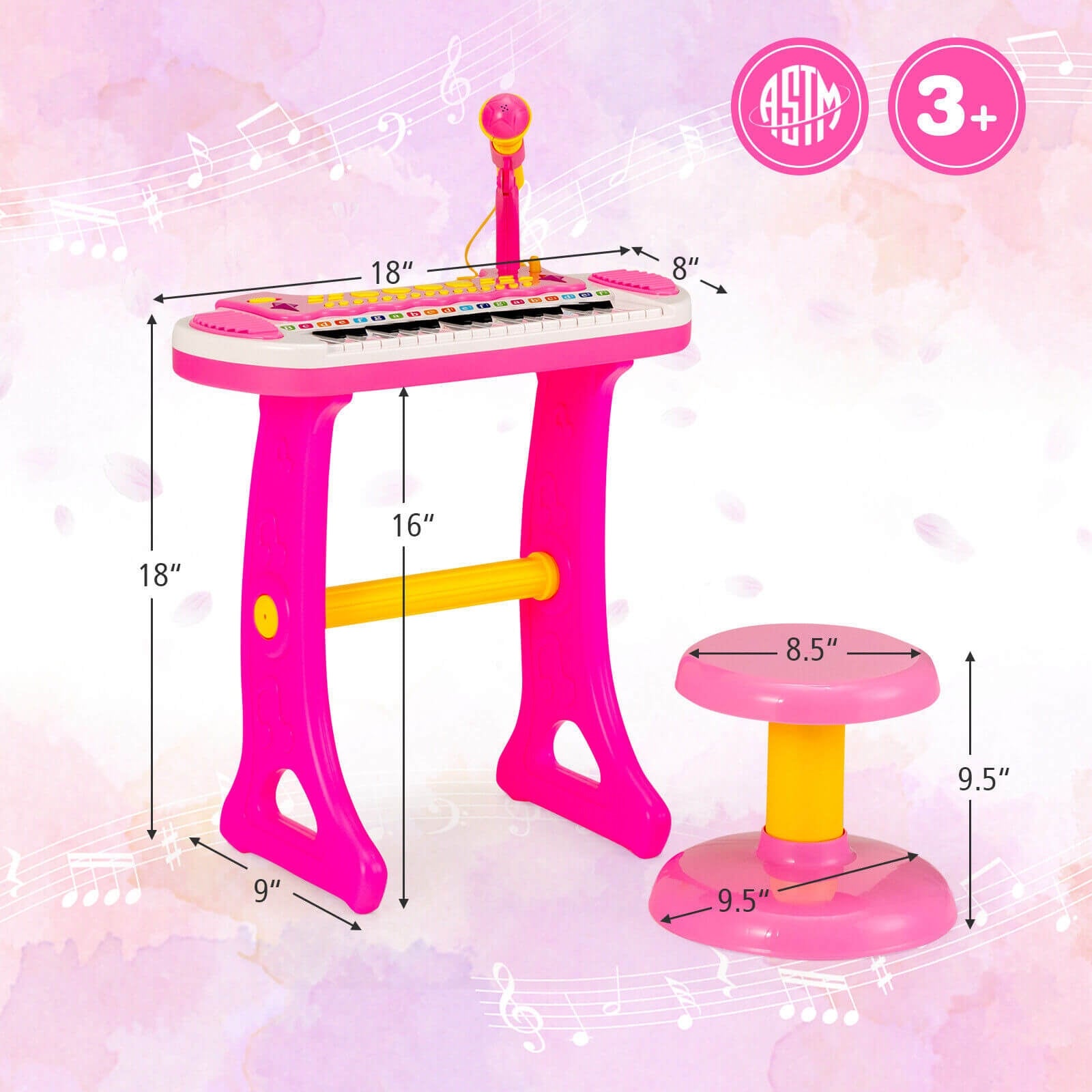 31-Key Kids Piano Keyboard Toy with Microphone and Multiple Sounds for Age 3+, Pink Musical Toys at Gallery Canada