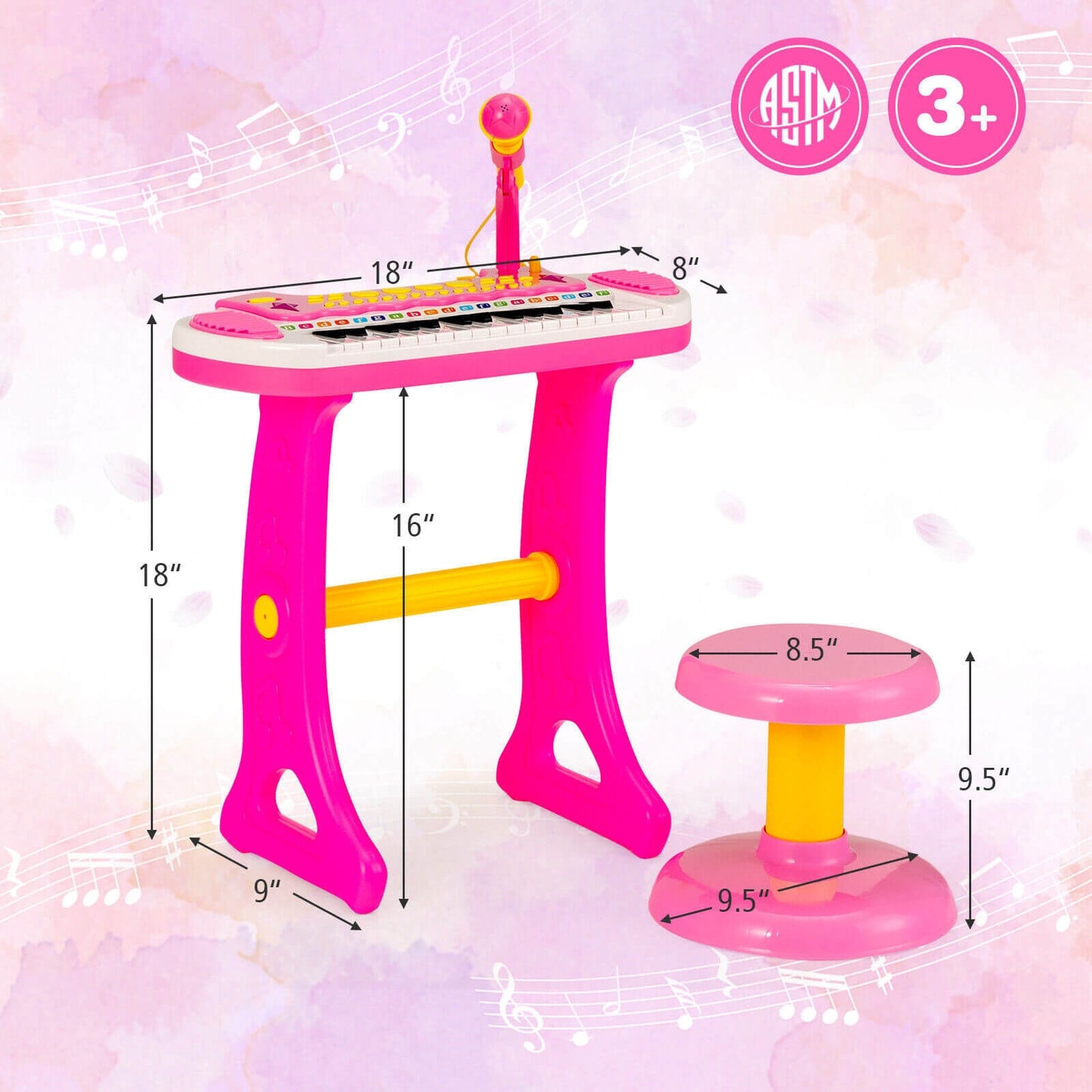31-Key Kids Piano Keyboard Toy with Microphone and Multiple Sounds for Age 3+, Pink Musical Toys at Gallery Canada