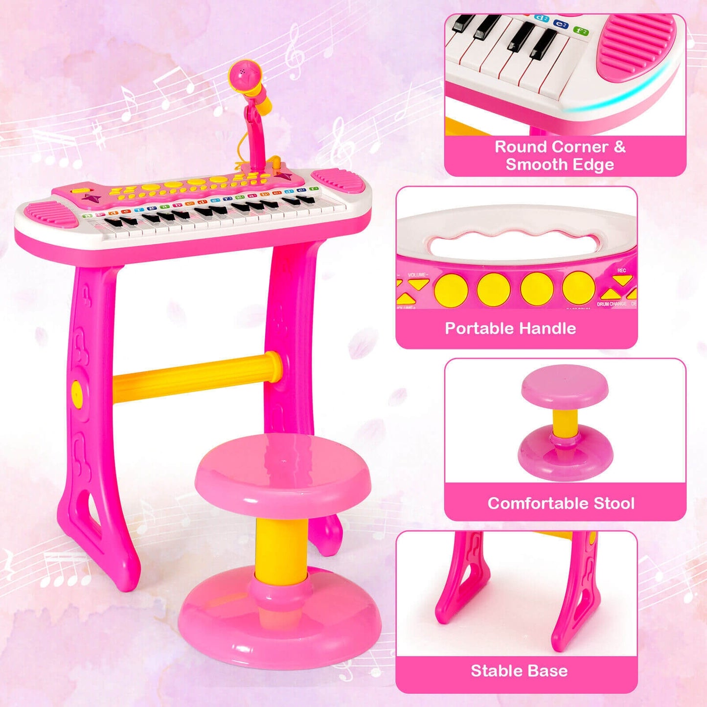 31-Key Kids Piano Keyboard Toy with Microphone and Multiple Sounds for Age 3+, Pink Musical Toys at Gallery Canada