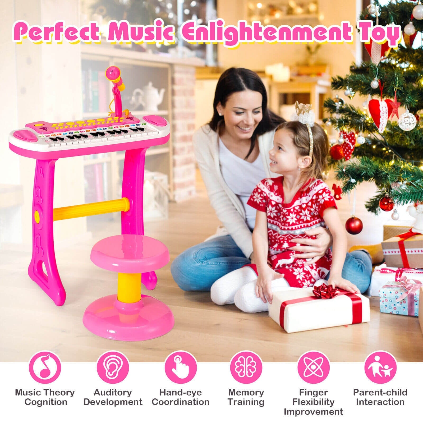 31-Key Kids Piano Keyboard Toy with Microphone and Multiple Sounds for Age 3+, Pink Musical Toys at Gallery Canada
