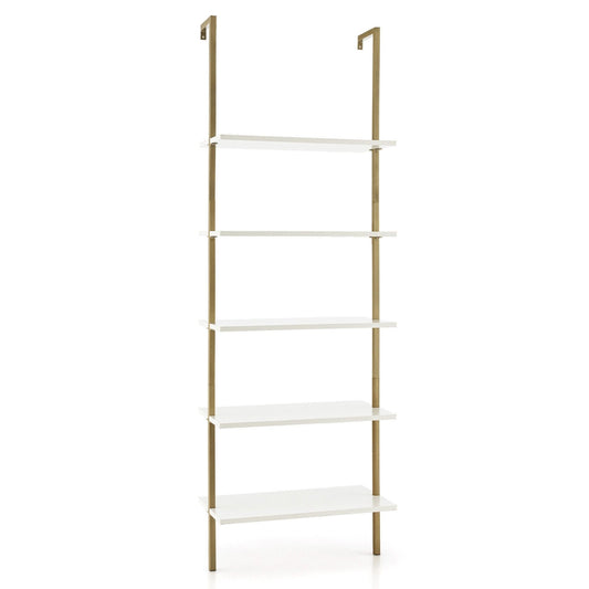 5 Tier Ladder Shelf Wall-Mounted Bookcase with Steel Frame, Golden