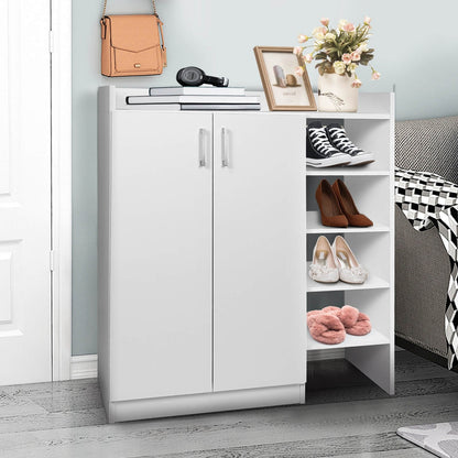 Freestanding Shoe Cabinet with 3-Postition Adjustable Shelves, White