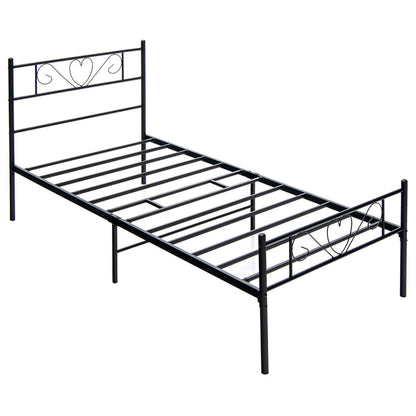 Twin XL Metal Bed Frame with Heart-shaped Headboard, Black