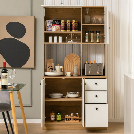 71 Inch Kitchen Pantry, 3 Storage Cabinet, 3 Deep Drawers, White Sideboards Cabinets & Buffets White at Gallery Canada