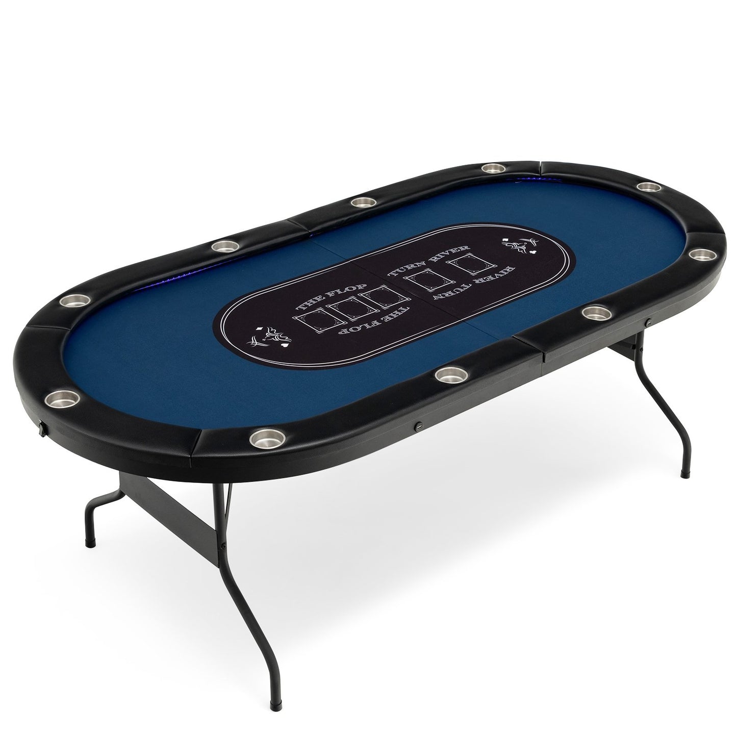 Foldable 10-Player Poker Table with LED Lights and USB Ports Ideal for Texas Casino, Blue at Gallery Canada