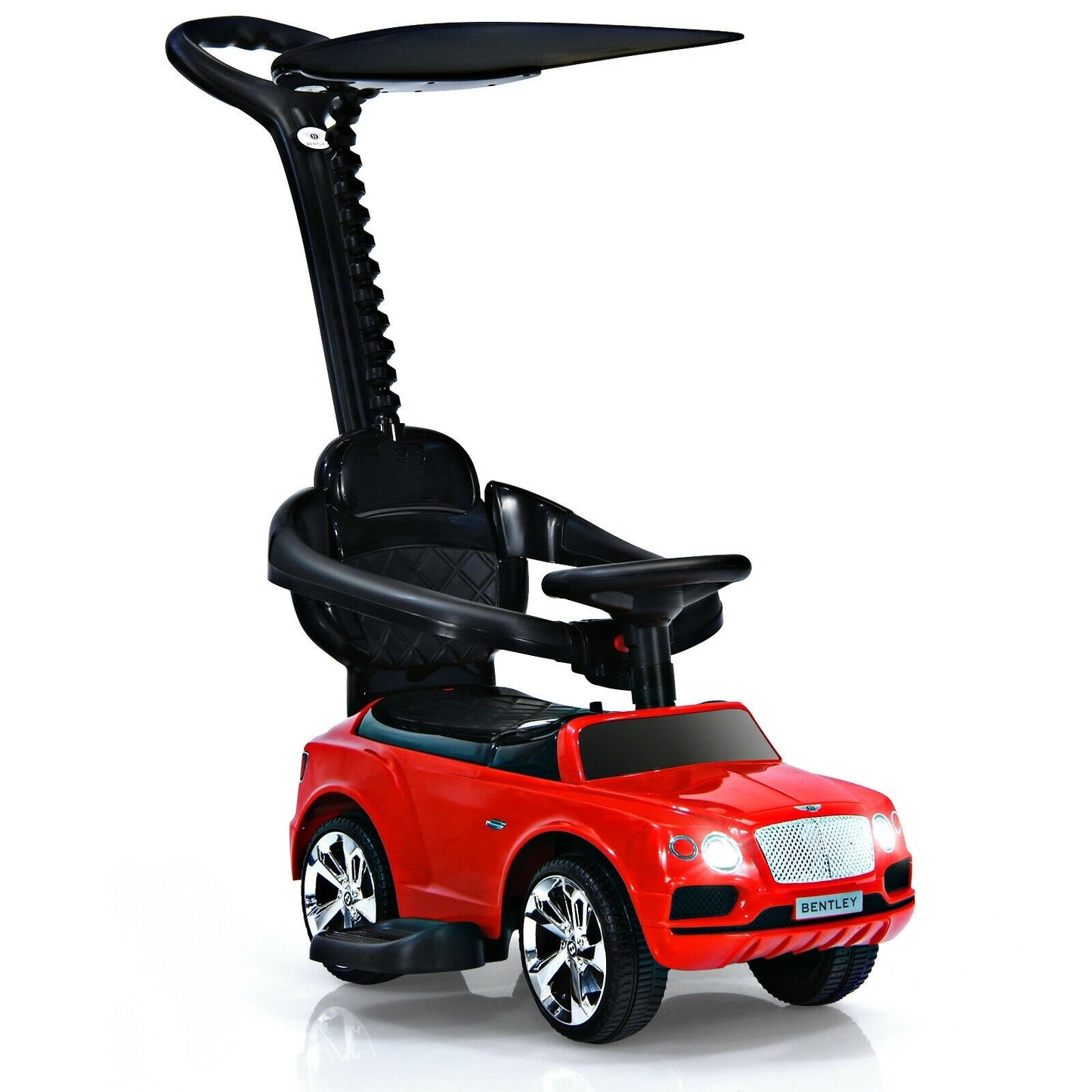 3-in-1 Licensed Bentley Kids Push and Sliding Car with Canopy, Red