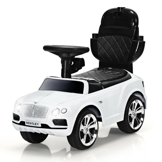 3-in-1 Licensed Bentley Kids Push and Sliding Car with Canopy, White