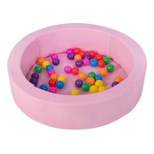 Large Round Foam Ball Pit with PU Surface and 50 Balls, Pink