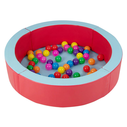Large Round Foam Ball Pit with PU Surface and 50 Balls, Red