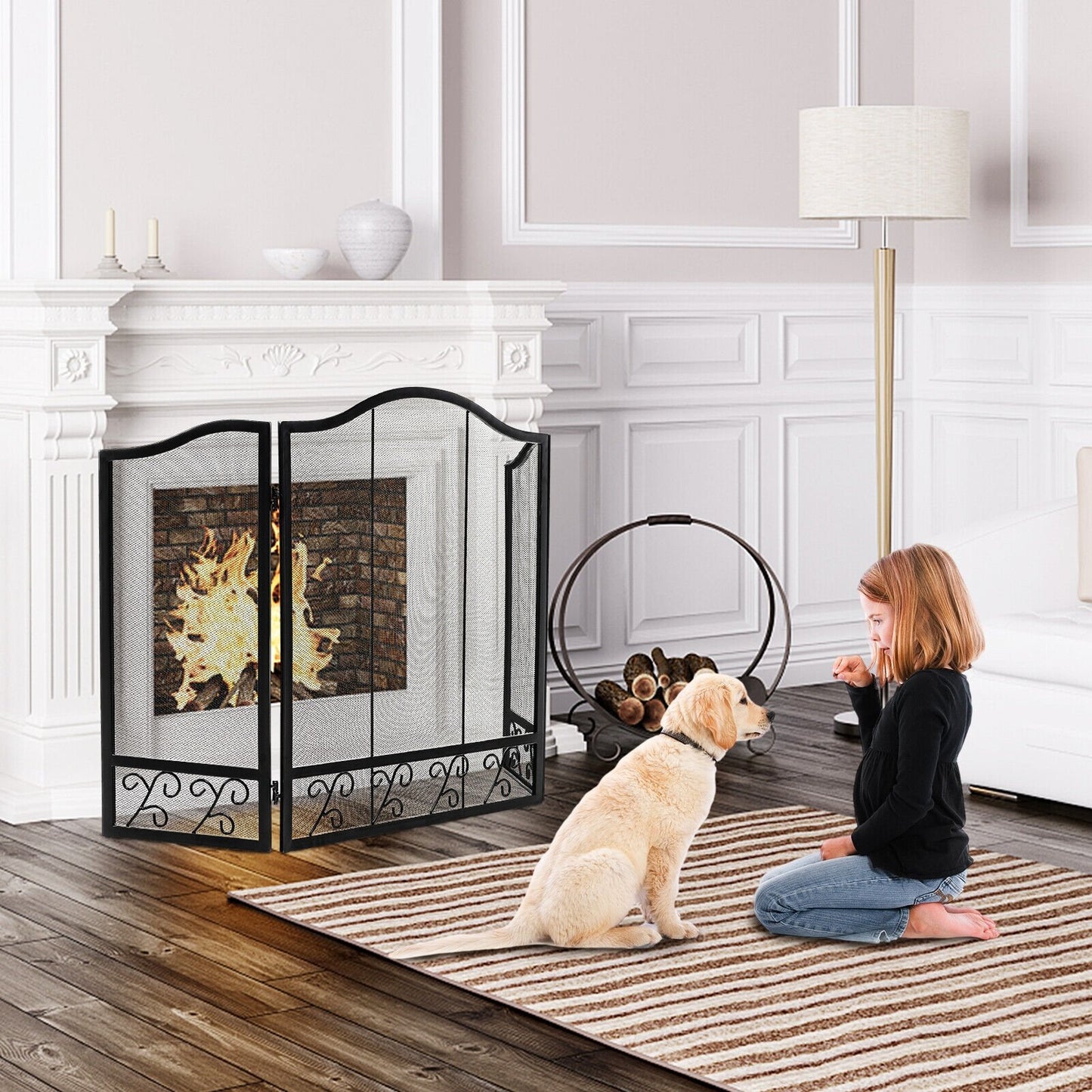 3-Panel Fireplace Screen Decorative Spark Guard, Black at Gallery Canada