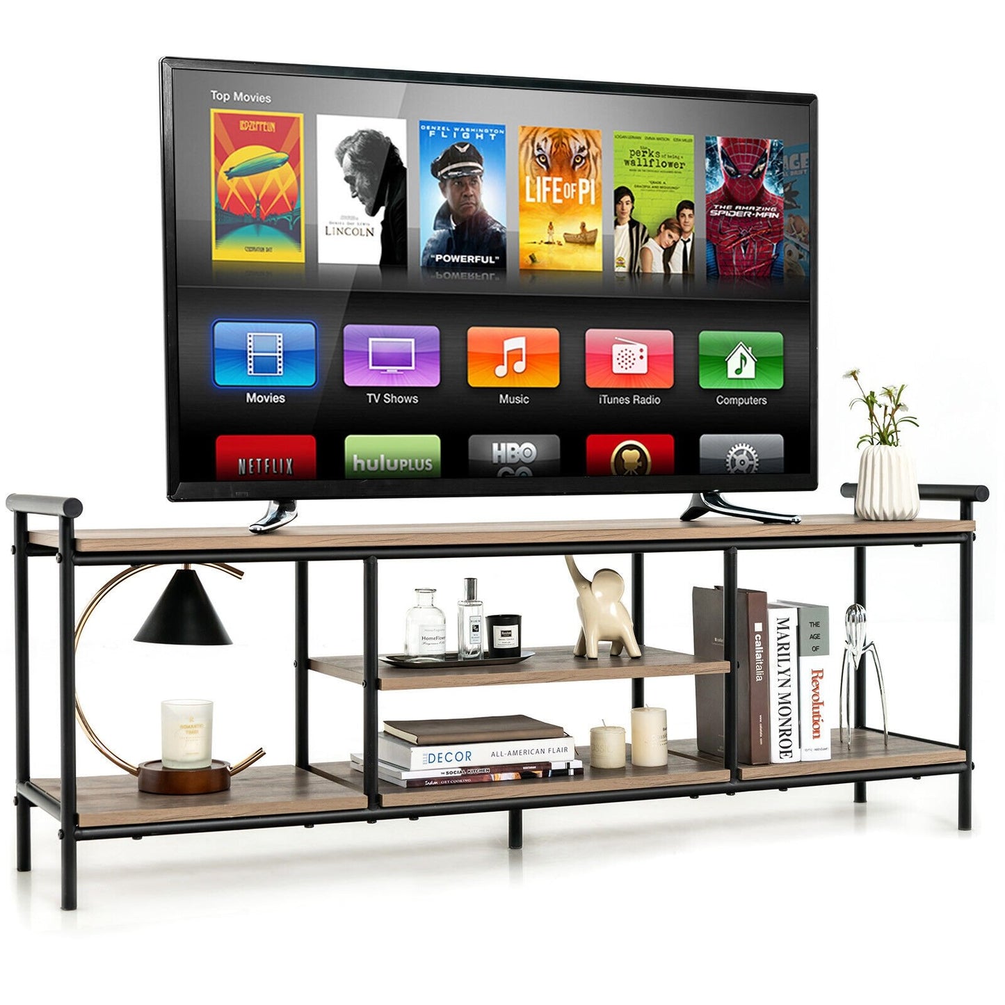 Industrial TV Stand for TVs up to 60 Inch with Storage Shelves, Natural at Gallery Canada