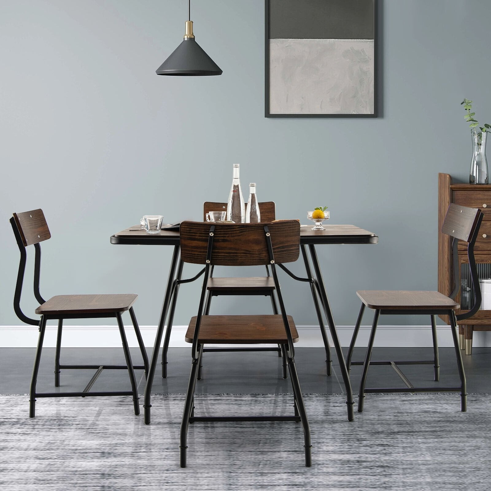 5 Piece Rectangular Dining Table Set with Metal Frame, Brown at Gallery Canada