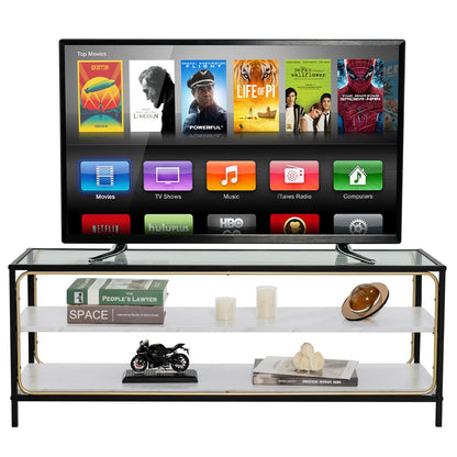 3-Tier TV Stand for TVs up to 50 Inch with Tempered Glass Top, White