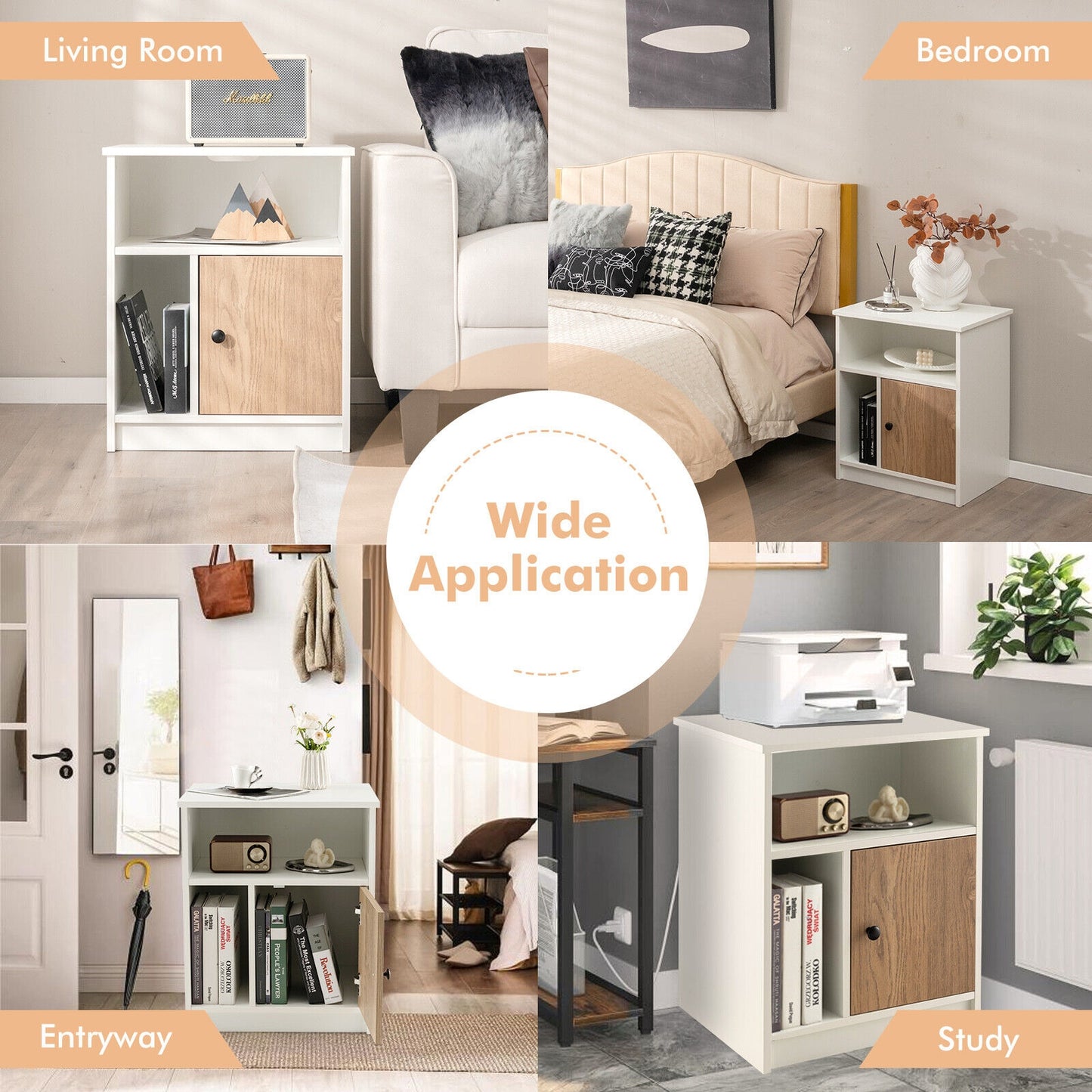 2 Pieces 25 Inch Tall Nightstands with Door and 2 Open Shelves, White Nightstands at Gallery Canada