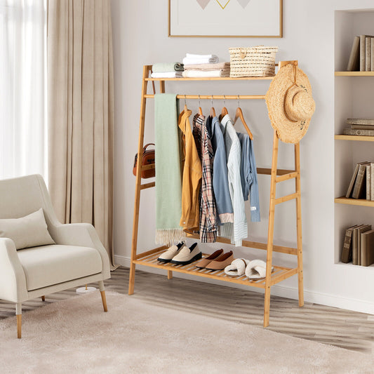 Bamboo Clothing Rack With Storage Shelves, Natural Coat Racks & Hall Trees Natural at Gallery Canada