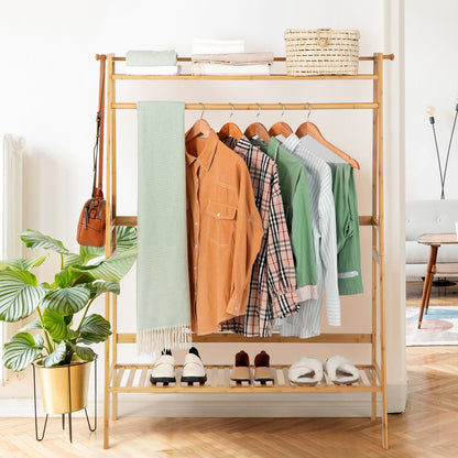 Bamboo Clothing Rack with Storage Shelves, Natural