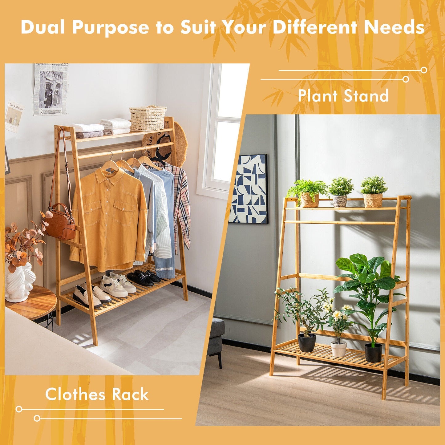 Bamboo Clothing Rack With Storage Shelves, Natural Coat Racks & Hall Trees at Gallery Canada
