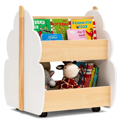 Kids Wooden Bookshelf with Universal Wheels, White