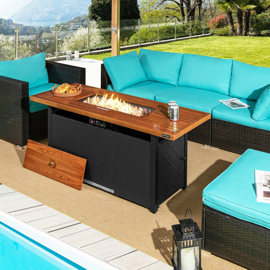 57 Inch, 50,000 BTU, Rectangular Propane Outdoor Fire Pit Table, Brown Fire Pit Tables Brown at Gallery Canada