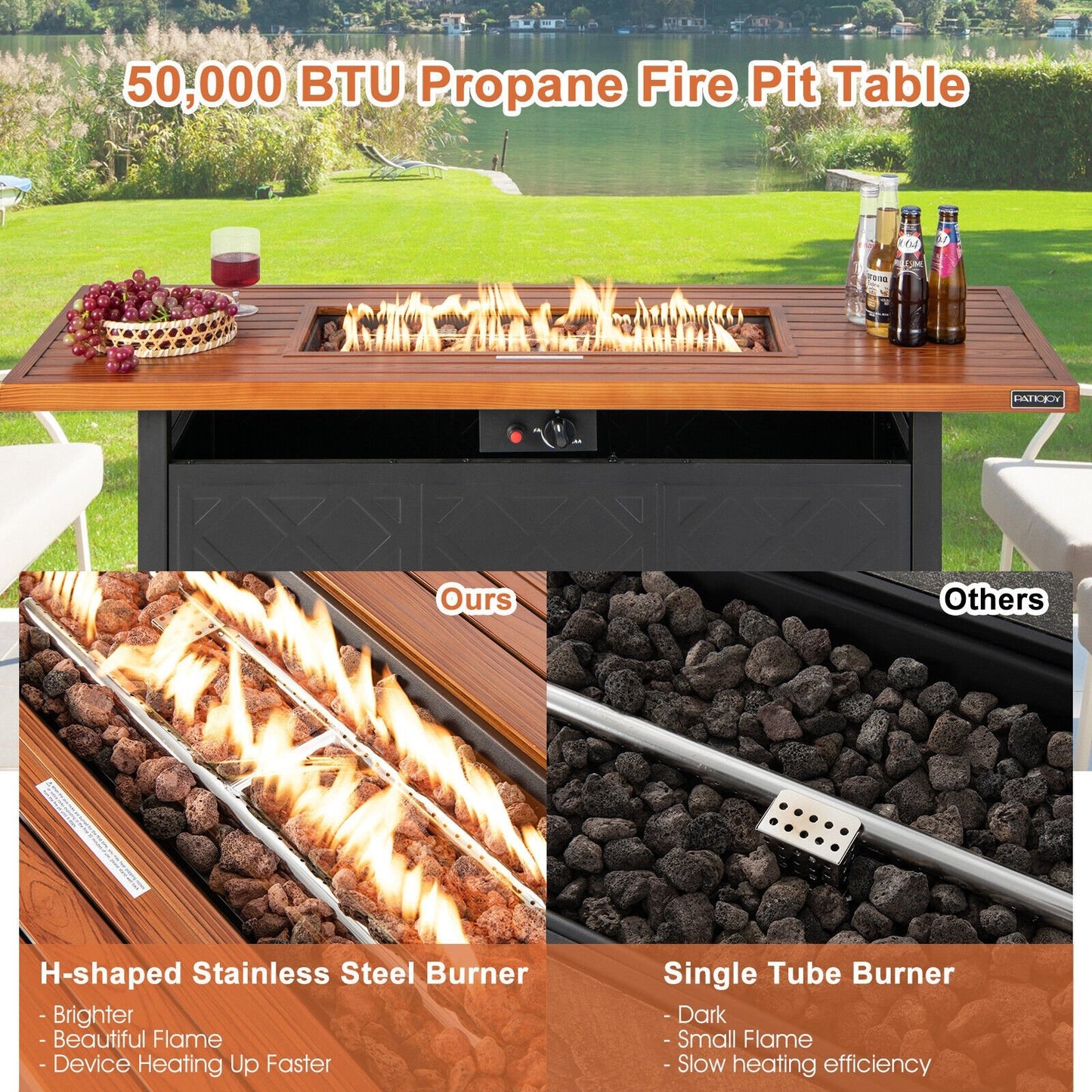 57 Inch 50 000 BTU Rectangular Propane Outdoor Fire Pit Table, Brown at Gallery Canada
