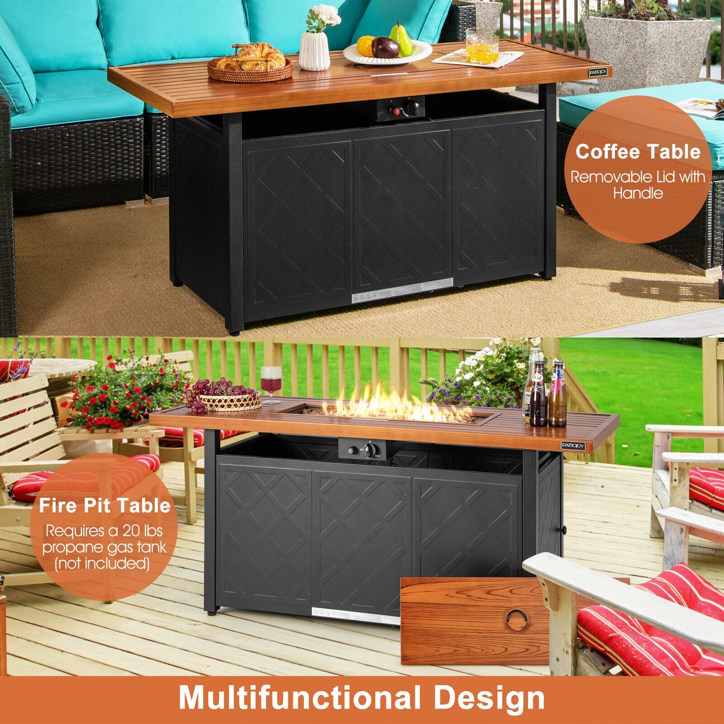 57 Inch, 50,000 BTU, Rectangular Propane Outdoor Fire Pit Table, Brown Fire Pit Tables at Gallery Canada