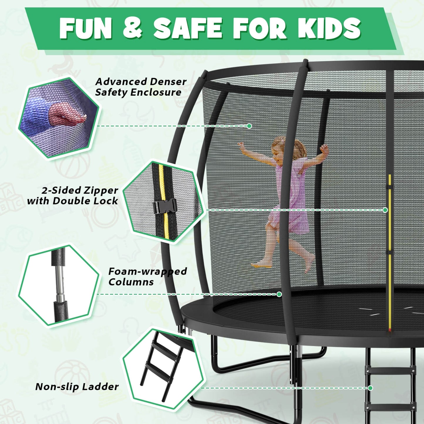 12FT ASTM Approved Recreational Trampoline, Black Trampolines at Gallery Canada