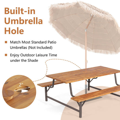 6-Person Outdoor Picnic Table and Bench Set with 2 Inch Umbrella Hole, Natural at Gallery Canada