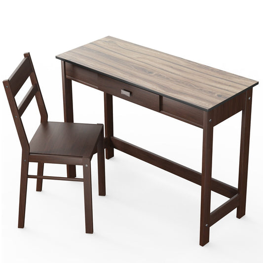 Kids Desk and Chair Set with Drawer, Brown