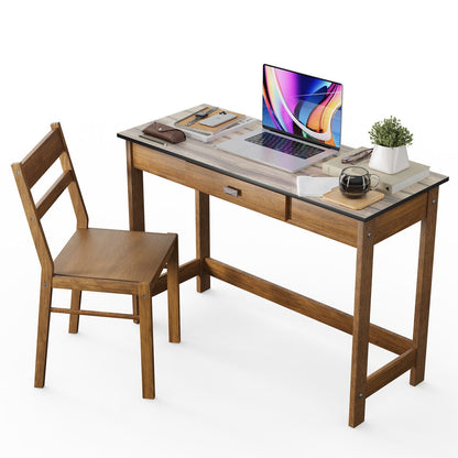 Kids Desk and Chair Set with Drawer, Walnut