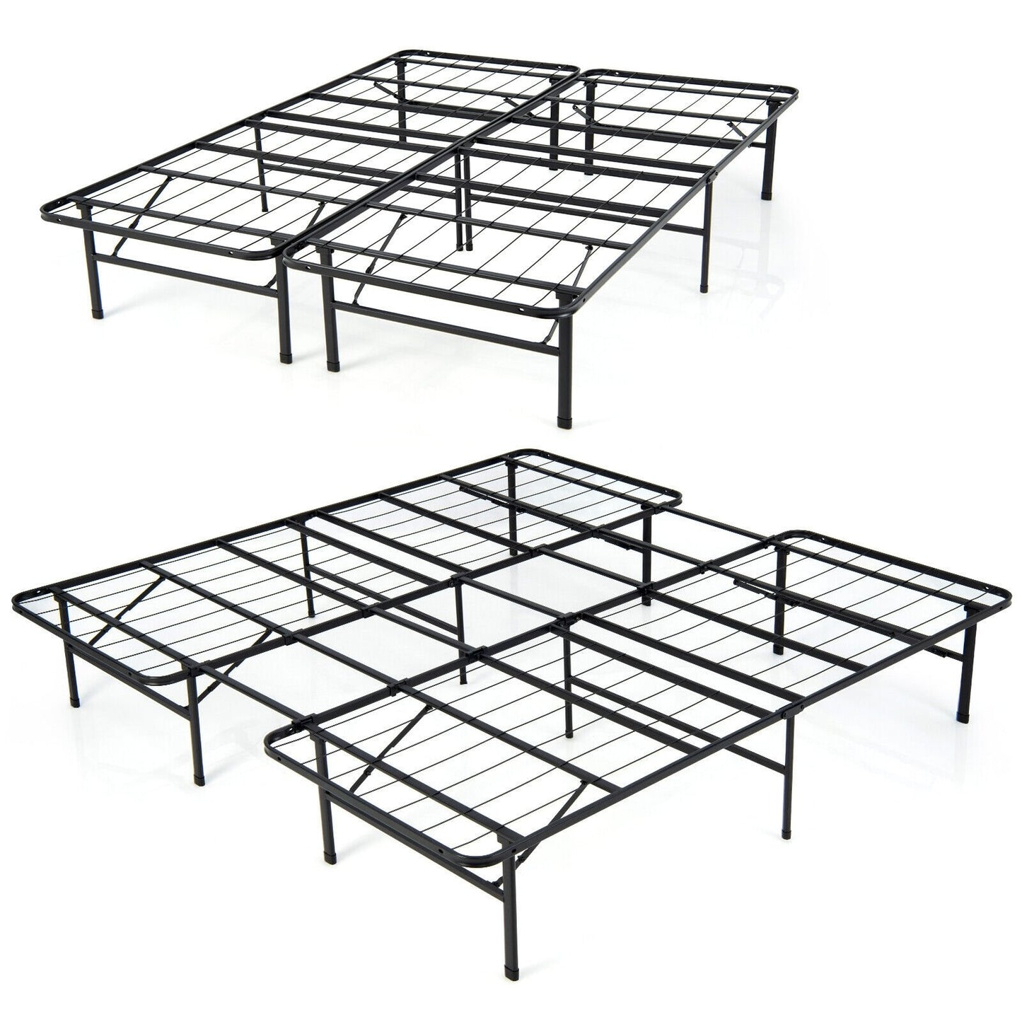 Queen/King Size Folding Steel Platform Bed Frame for Kids and Adults-King Size, Black
